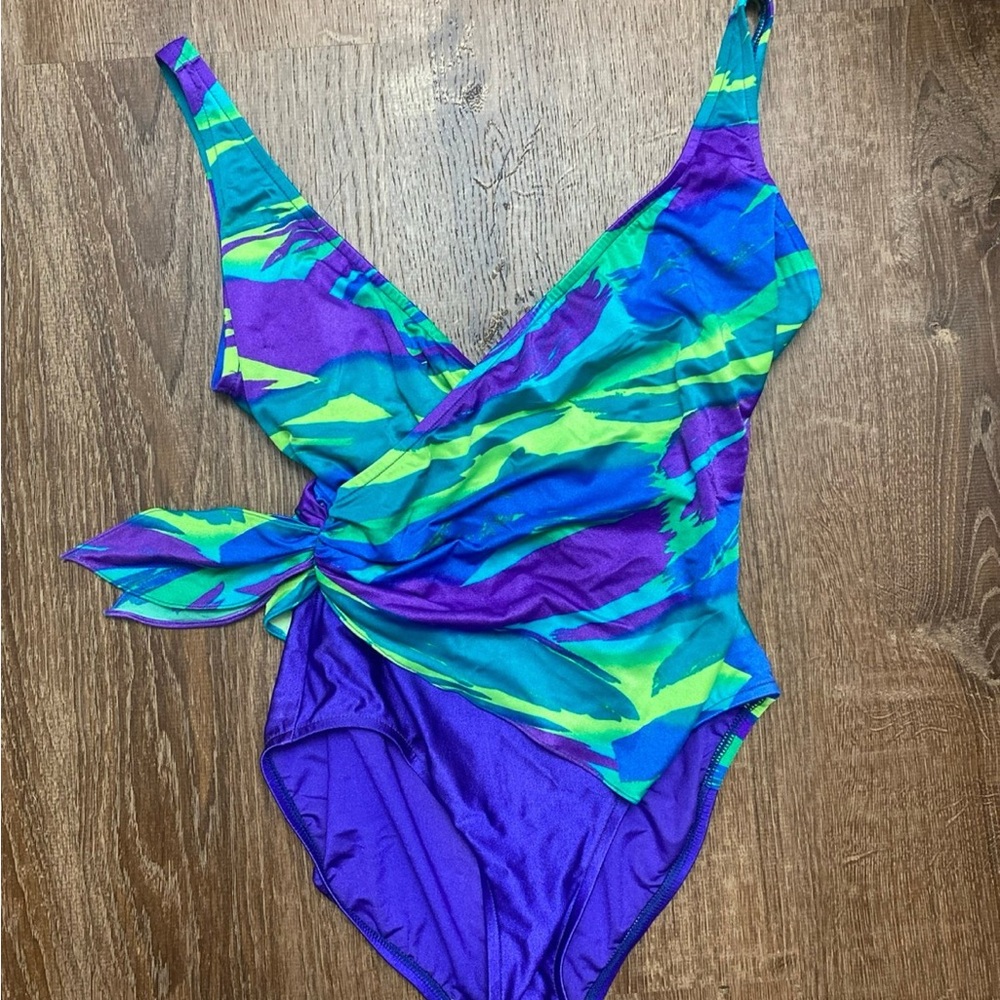 VINTAGE Oscar de la Renta one-piece wrap style swimsuit from the 1980s.  EUC